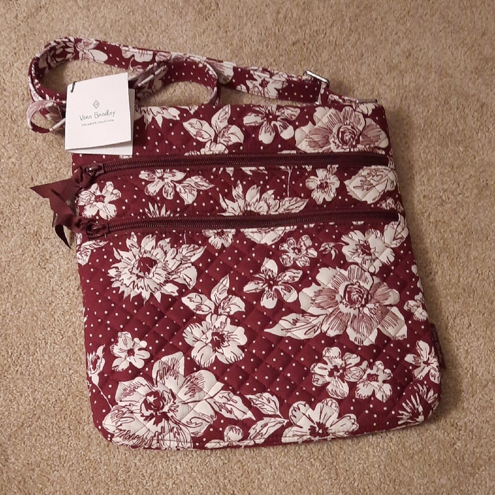 NWT.  Vera Bradley Burgundy Triple Zip Hipster Bag
